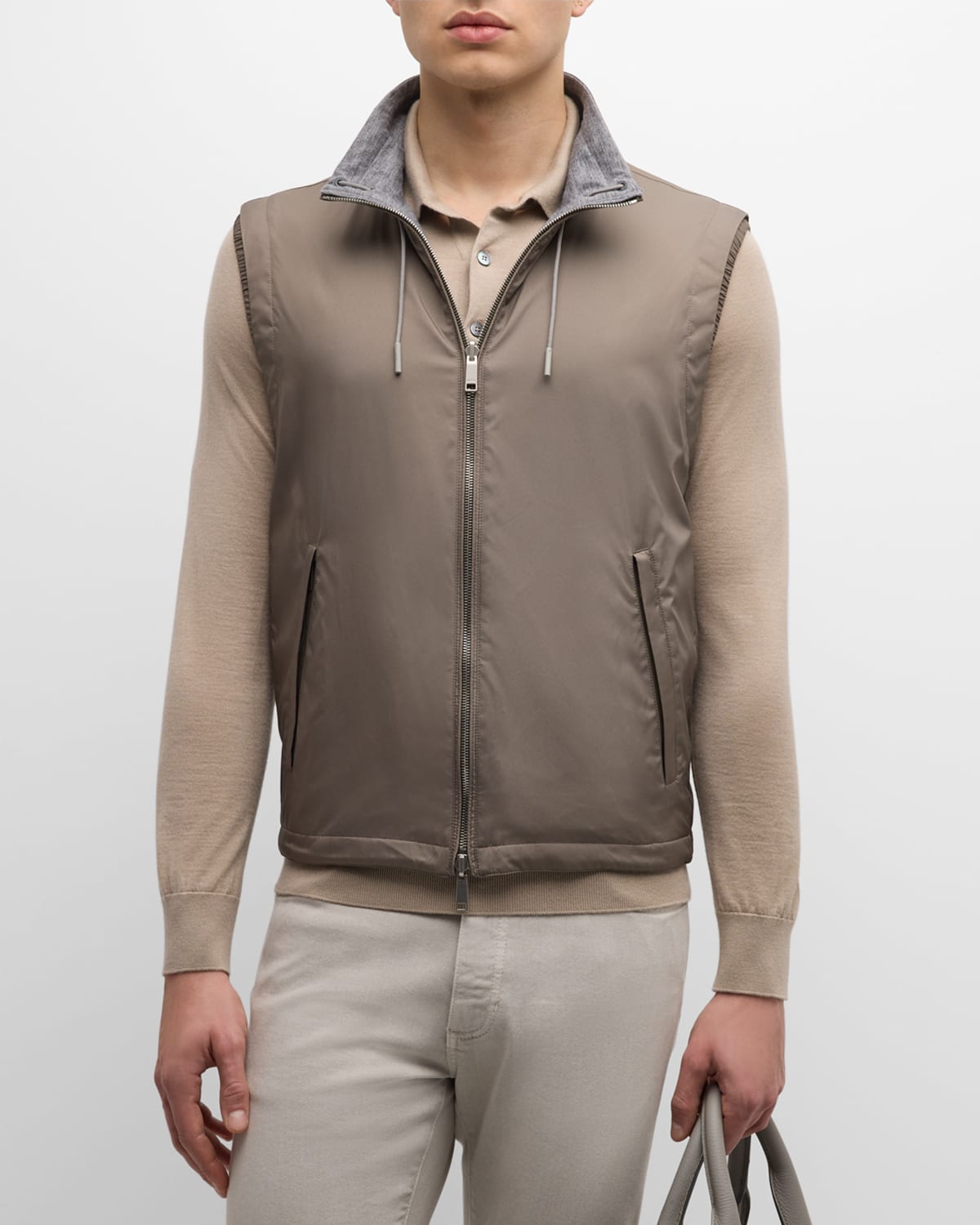 Zegna Men's Reversible Full-zip Vest In Dark Brown Solid