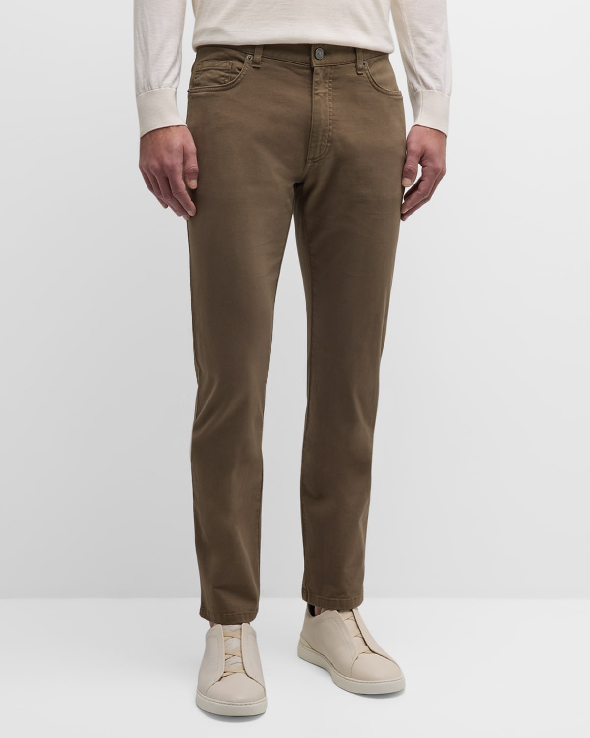 Shop Zegna Men's Stretch Gabardine Slim 5-pocket Pants In Brown
