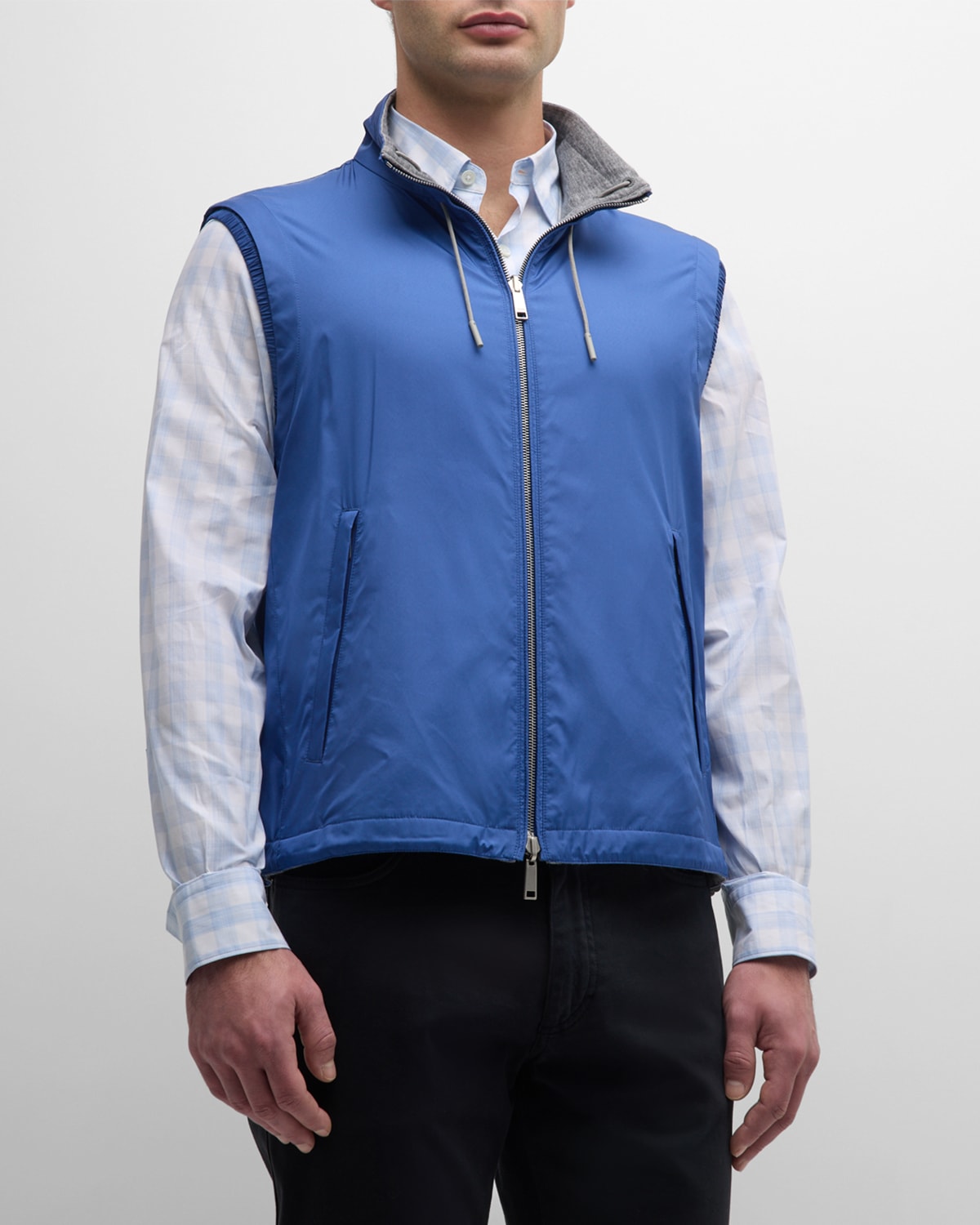 Zegna Men's Reversible Full-zip Vest In Navy Solid