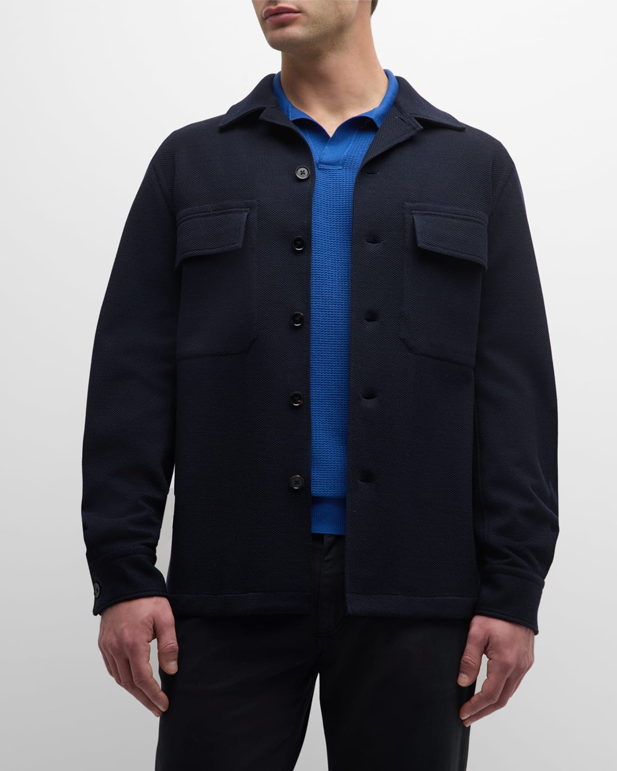 Zegna Men's Wool-cotton High Performance Overshirt In Navy