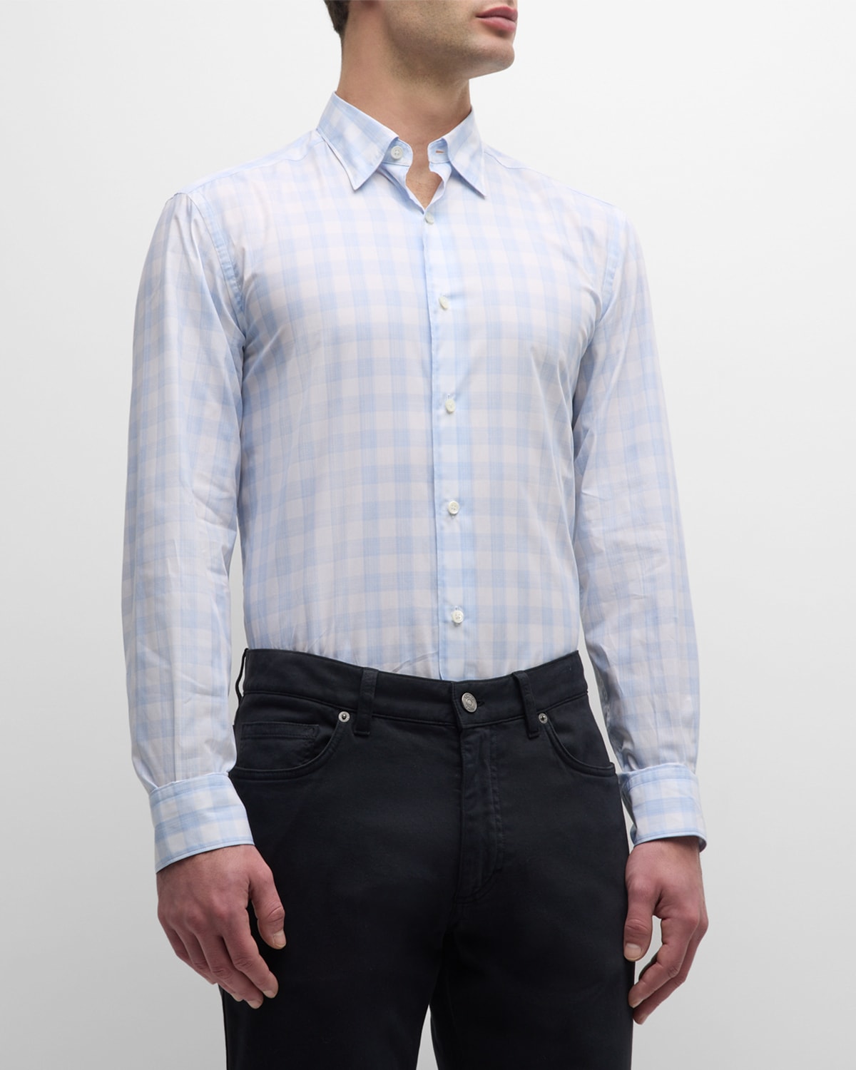 Zegna Men's Cotton Check-print Sport Shirt In Bright Blue Check