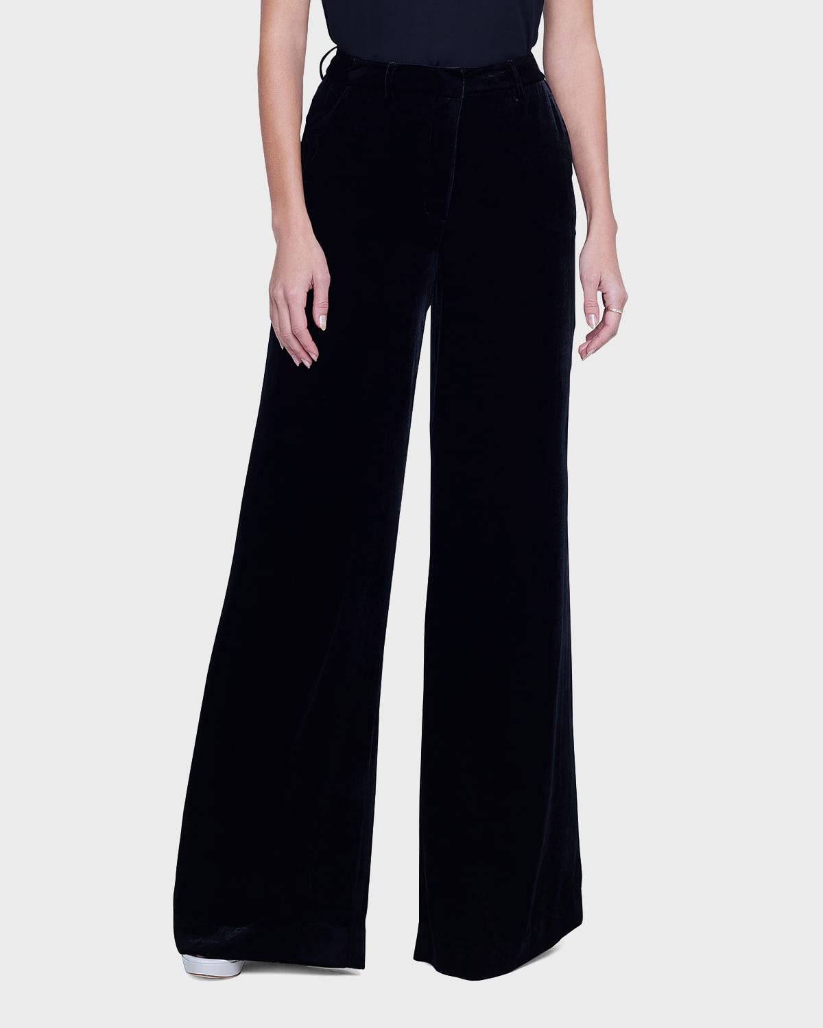 Shop L Agence Pilar Velvet Wide-leg Pants In Black