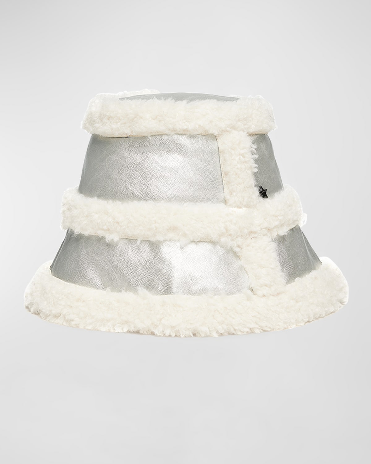 Jocelyn Metallic Faux Shearling Bucket Hat In Silver/white
