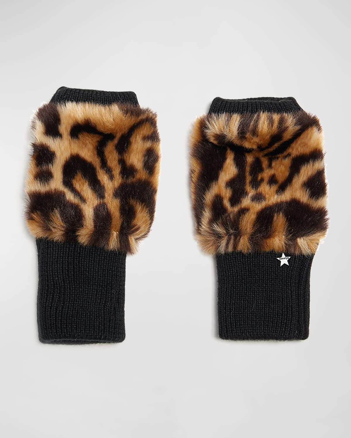 Jocelyn Leopard Print Faux Fur Fingerless Gloves In Brown Multi
