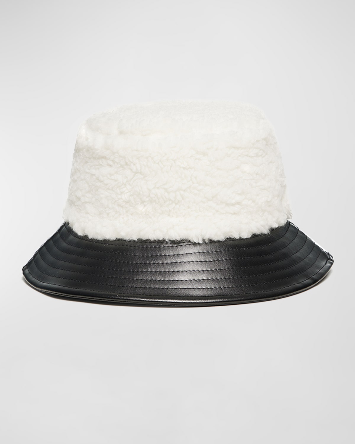 Jocelyn Faux Sherpa & Leather Bucket Hat In Black Ivory