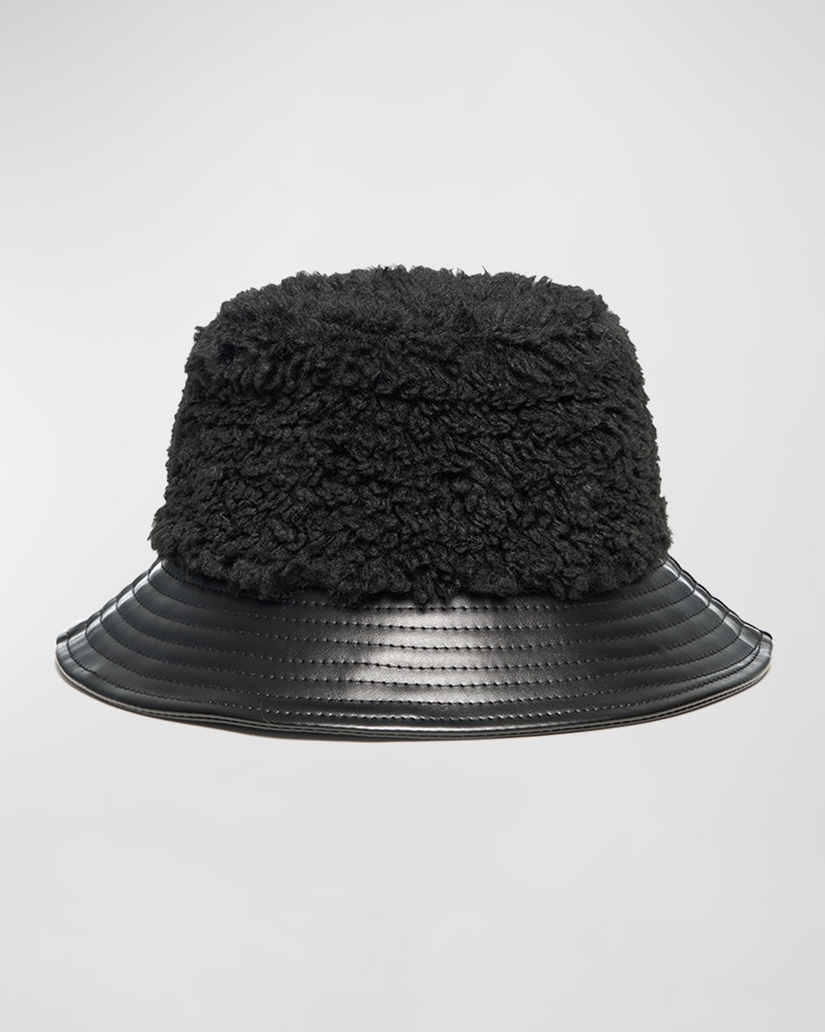 Jocelyn Faux Sherpa & Leather Bucket Hat In Black