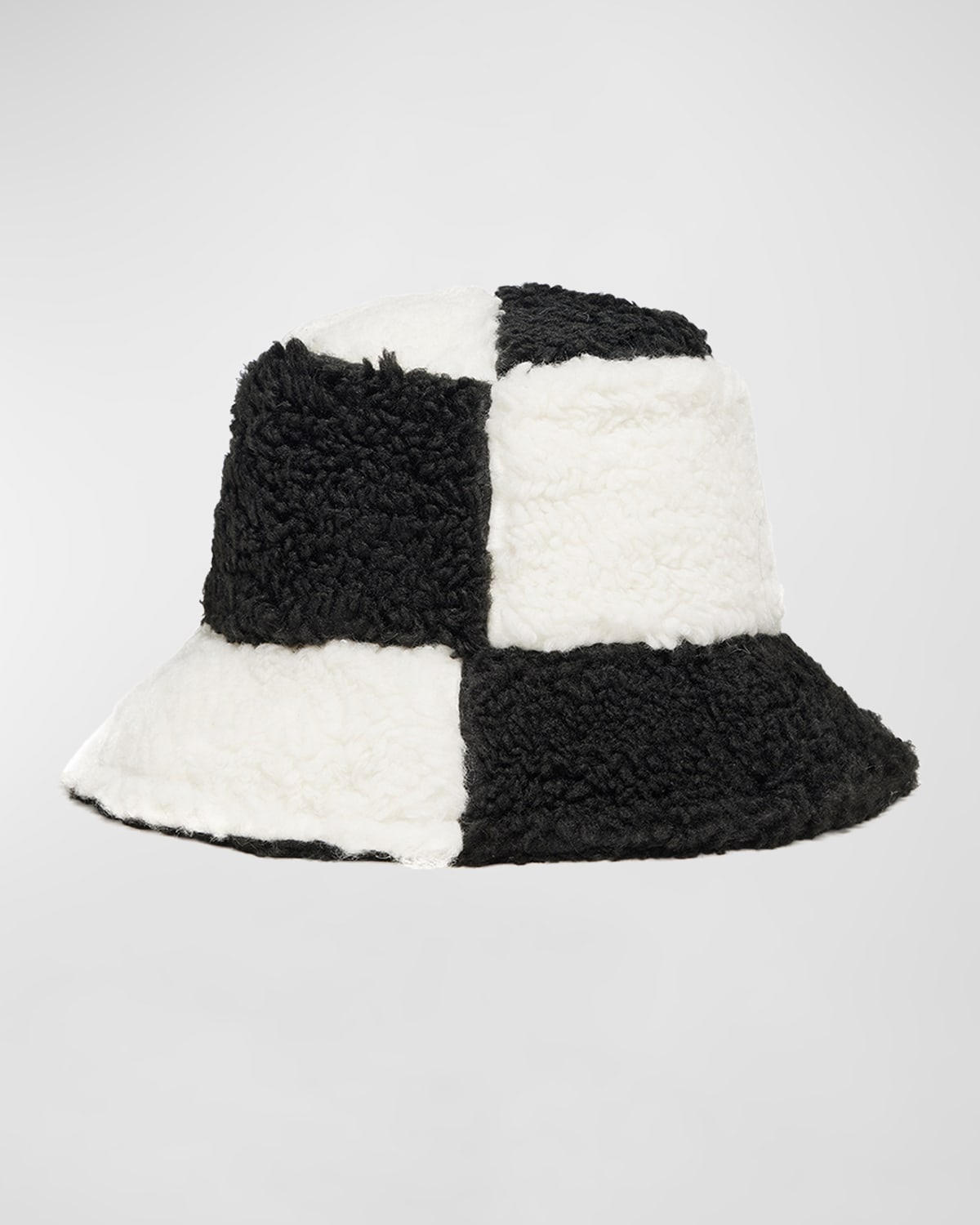 Jocelyn Multi Sherpa Checkered Bucket Hat In Black/white