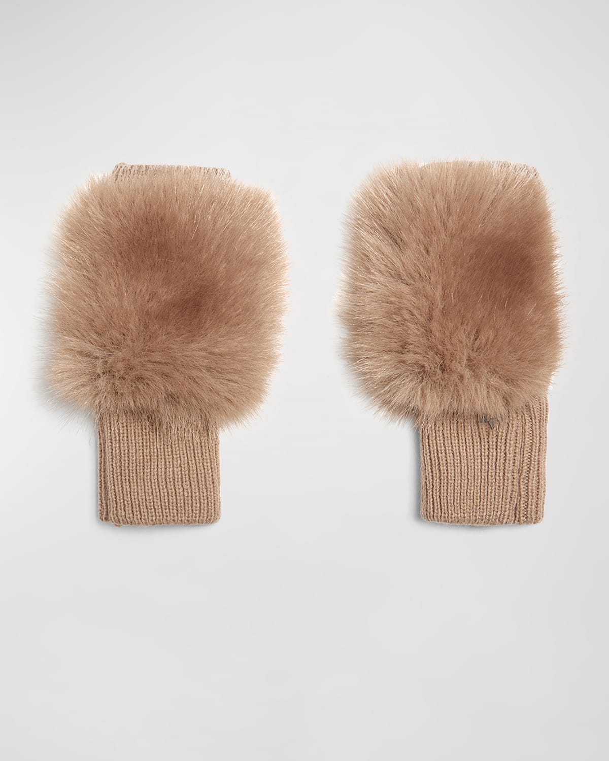 Jocelyn Faux Fox Fur Mittens In Tan