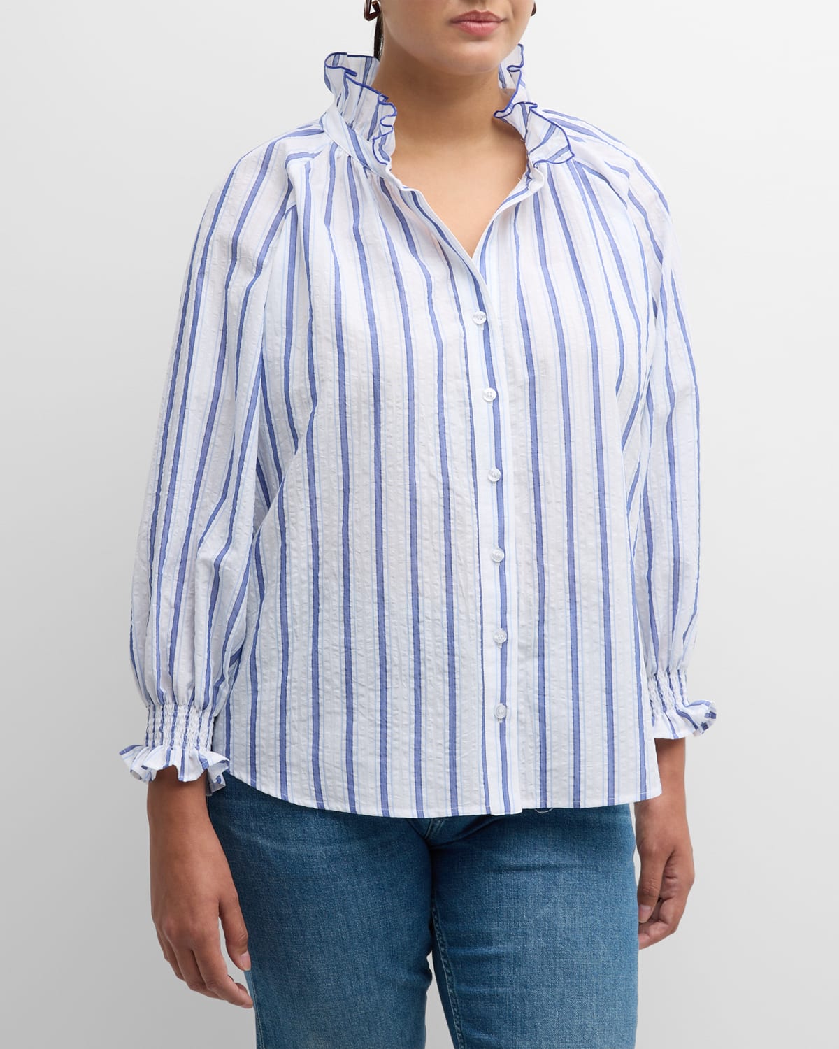 Finley Plus Size Fiona Striped Cotton Shirt In White/blue