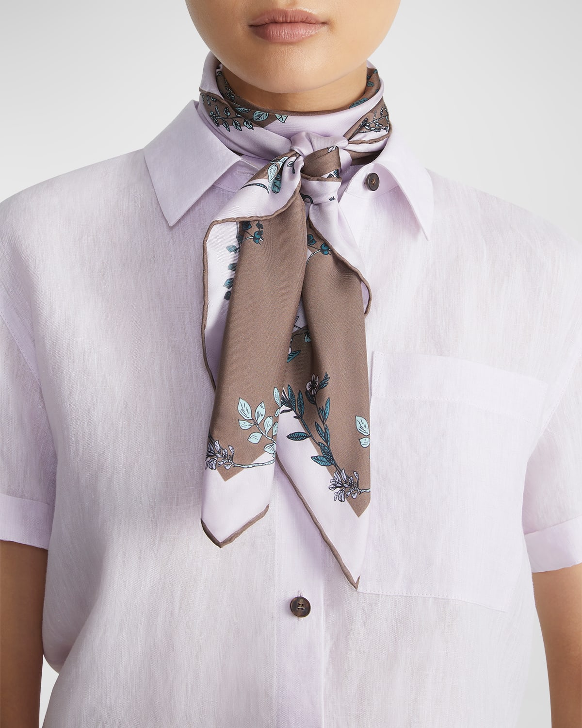Lafayette 148 L Beam Floral Print Silk Square Scarf In Acorn Multi