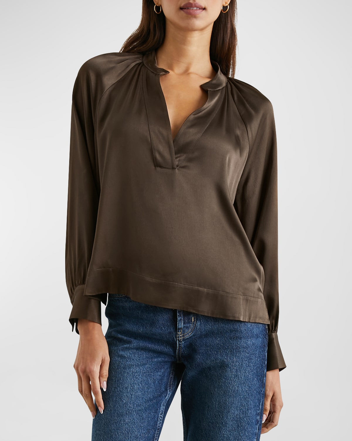 Wynna Satin Long-Sleeve Blouse