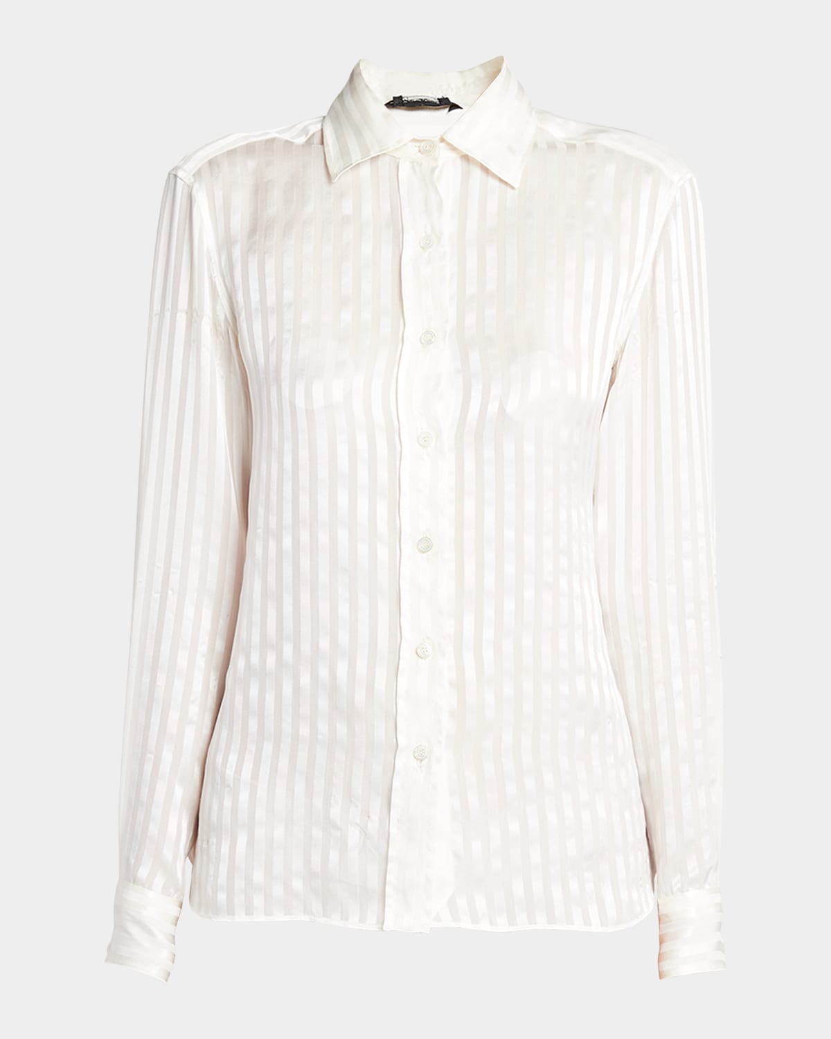 Tom Ford Striped Silk Button-front Blouse In Ecru