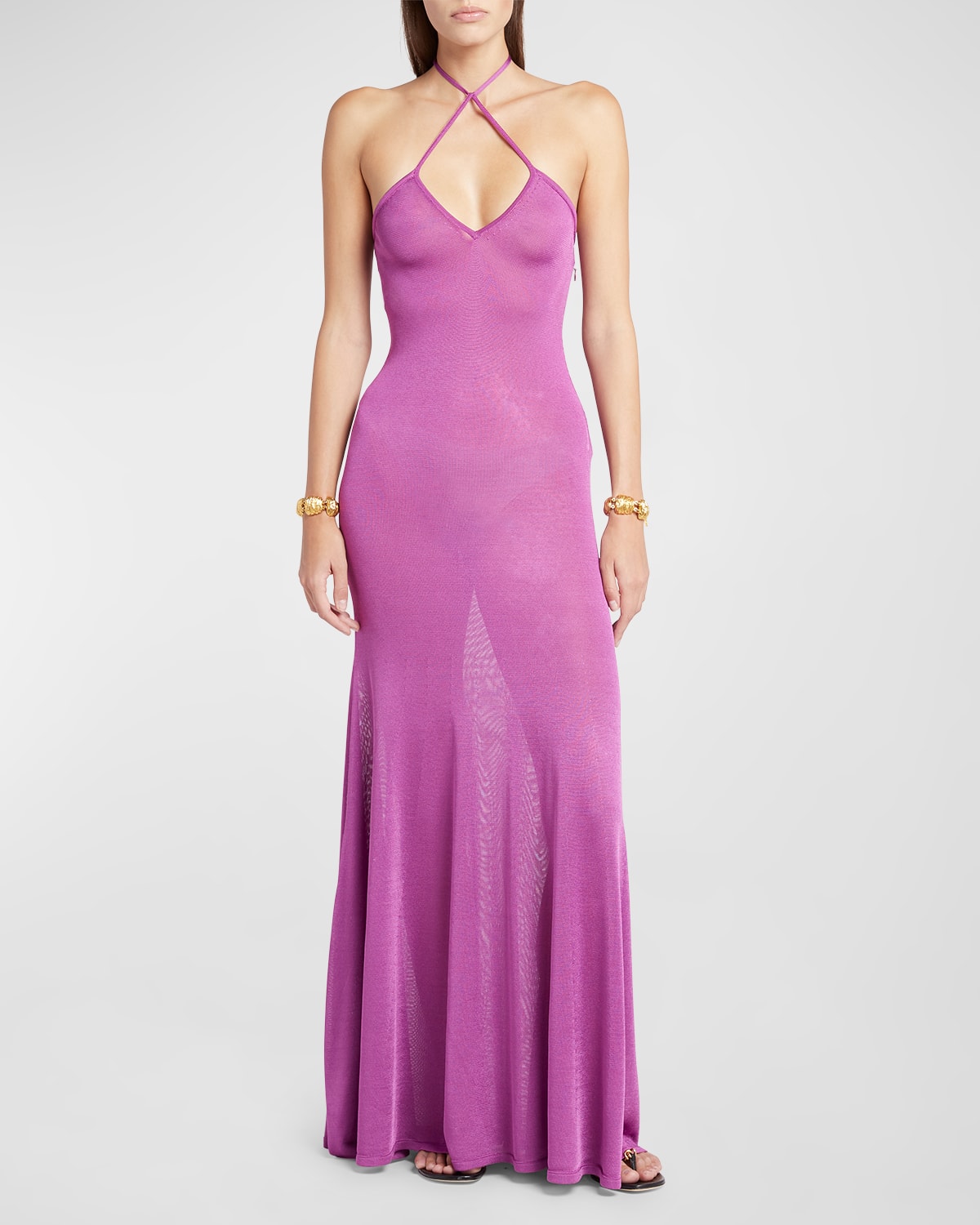 Shop Tom Ford Slinky Jersey Halter Maxi Dress In Fuxia