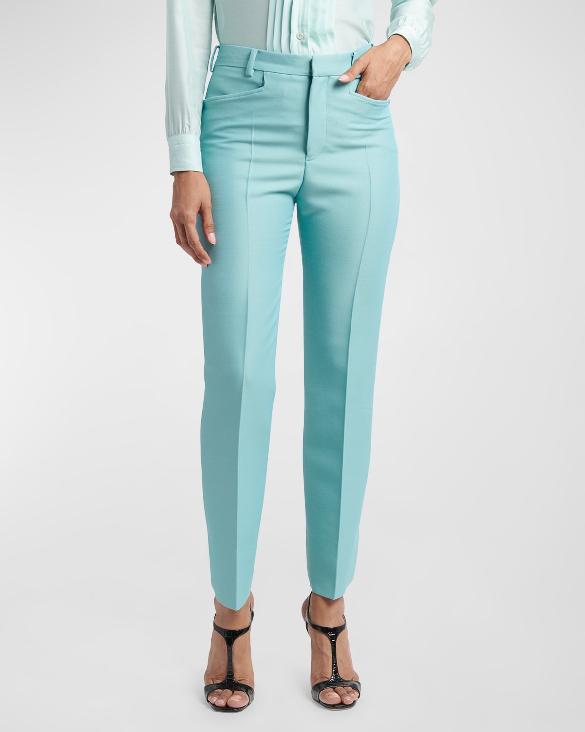 Tom Ford Tailored Straight-leg Wool Trousers In Light Turq