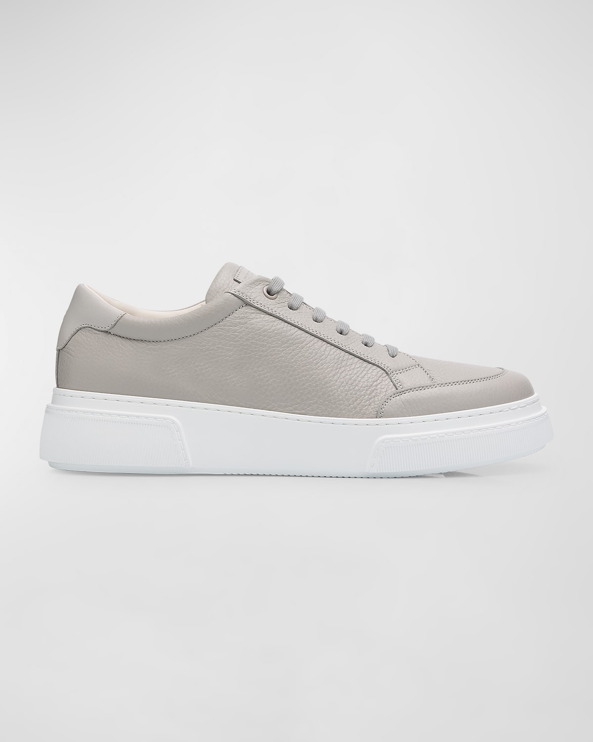 Shop Giorgio Armani Men's Deerskin Leather Low-top Sneakers In Grey
