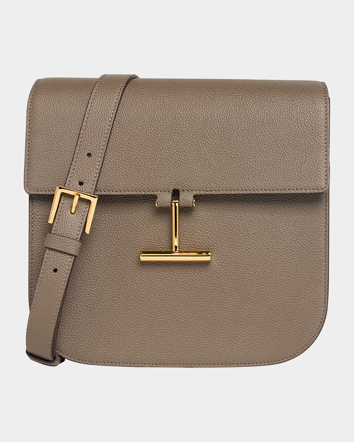 Tom Ford Tara Medium Crossbody In Grained Leather With Leather Strap In Greige