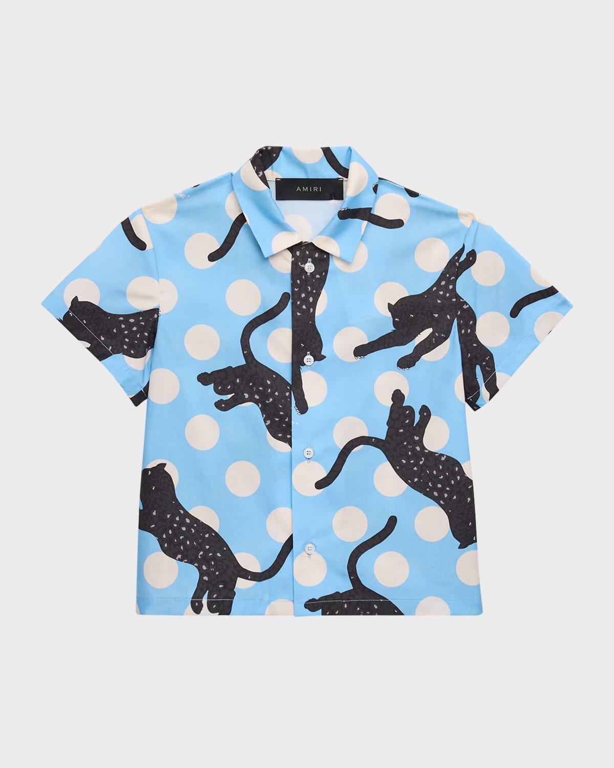 Amiri Kid's Leopard Polka Dots Short-sleeve Shirt In Air Blue