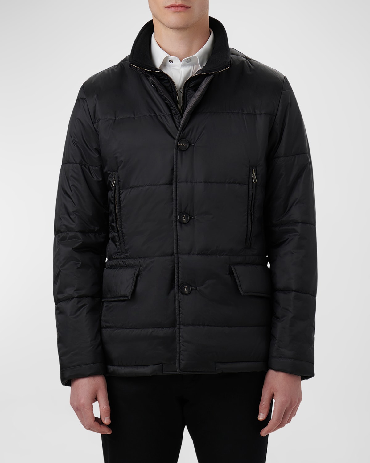 Bugatchi Men's Quilted Jacket With Inner Bib In Caviar