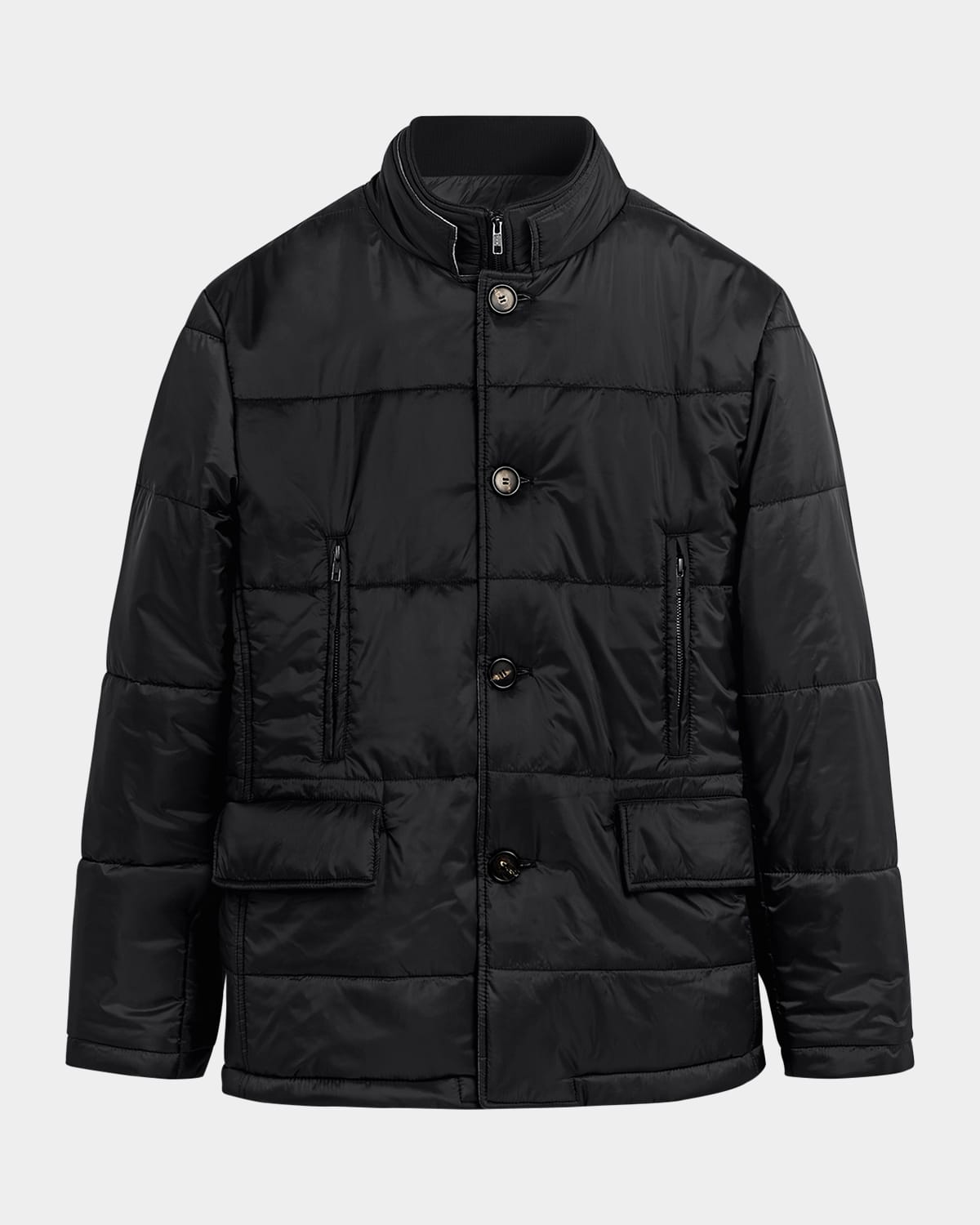 Bugatchi Men's Quilted Jacket With Inner Bib In Caviar