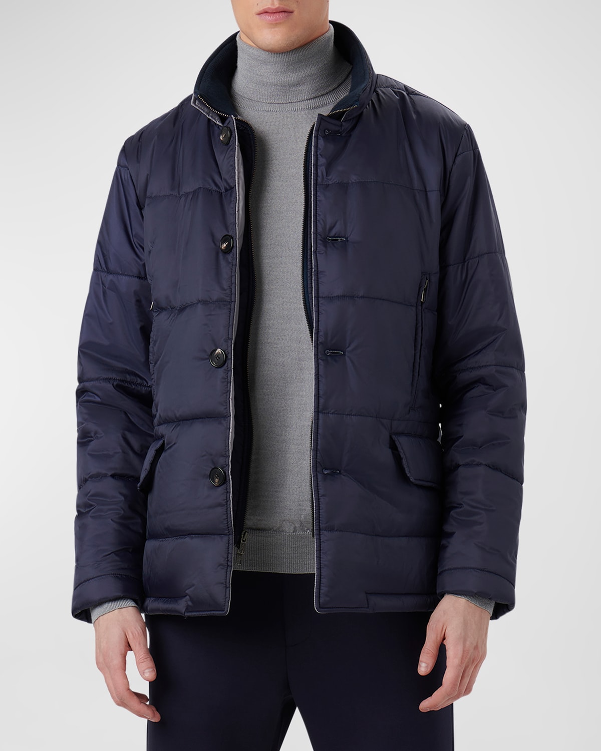 Shop Bugatchi Men's Quilted Jacket With Inner Bib In Navy