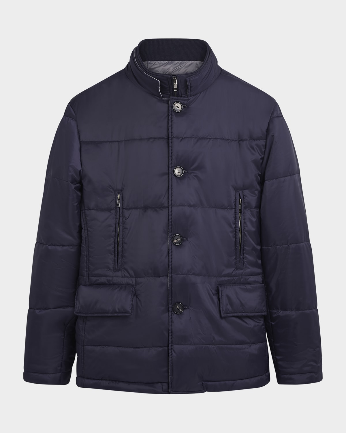 Shop Bugatchi Men's Quilted Jacket With Inner Bib In Navy