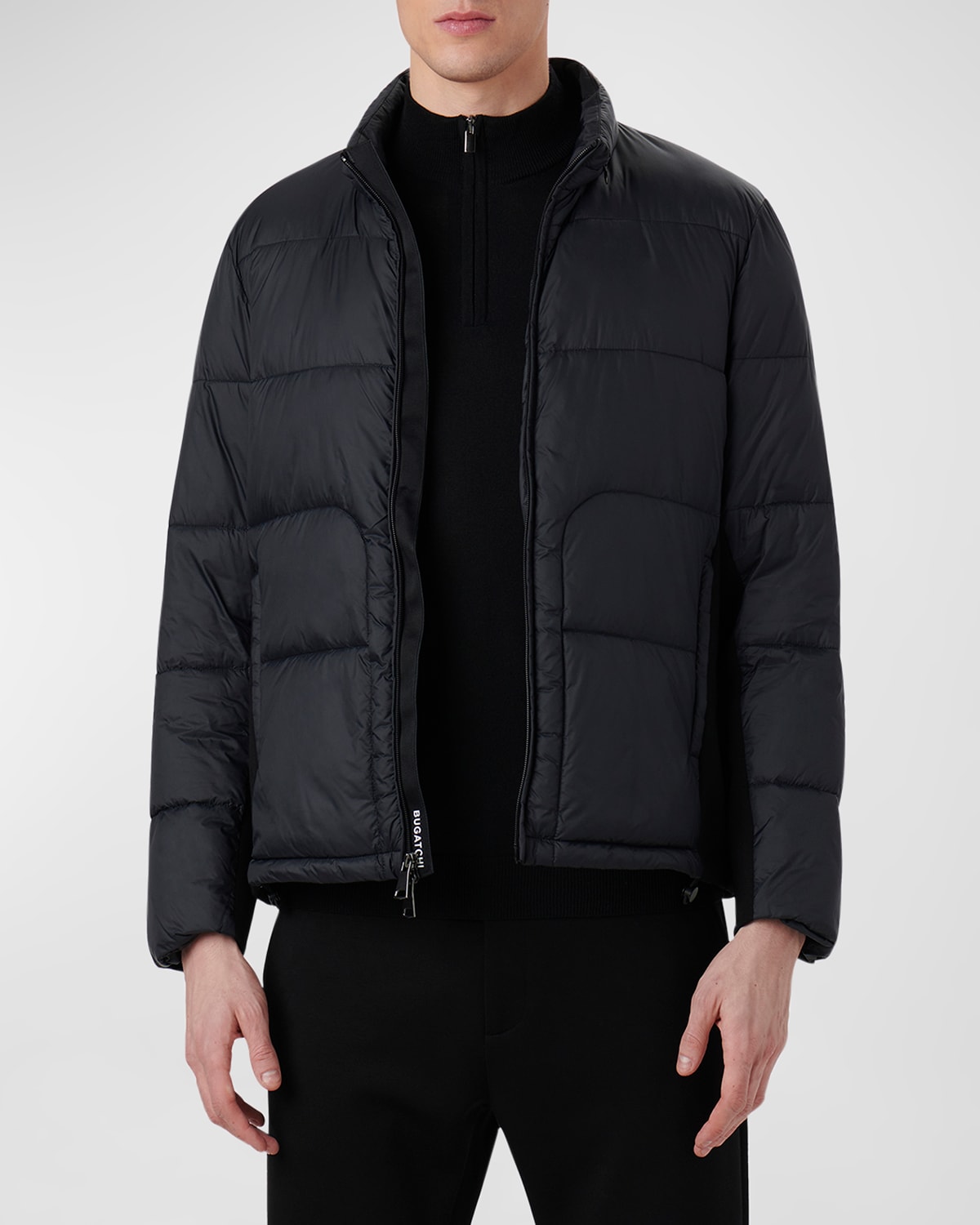 Bugatchi Men's Quilted Bomber Jacket With Stowaway Hood In Caviar