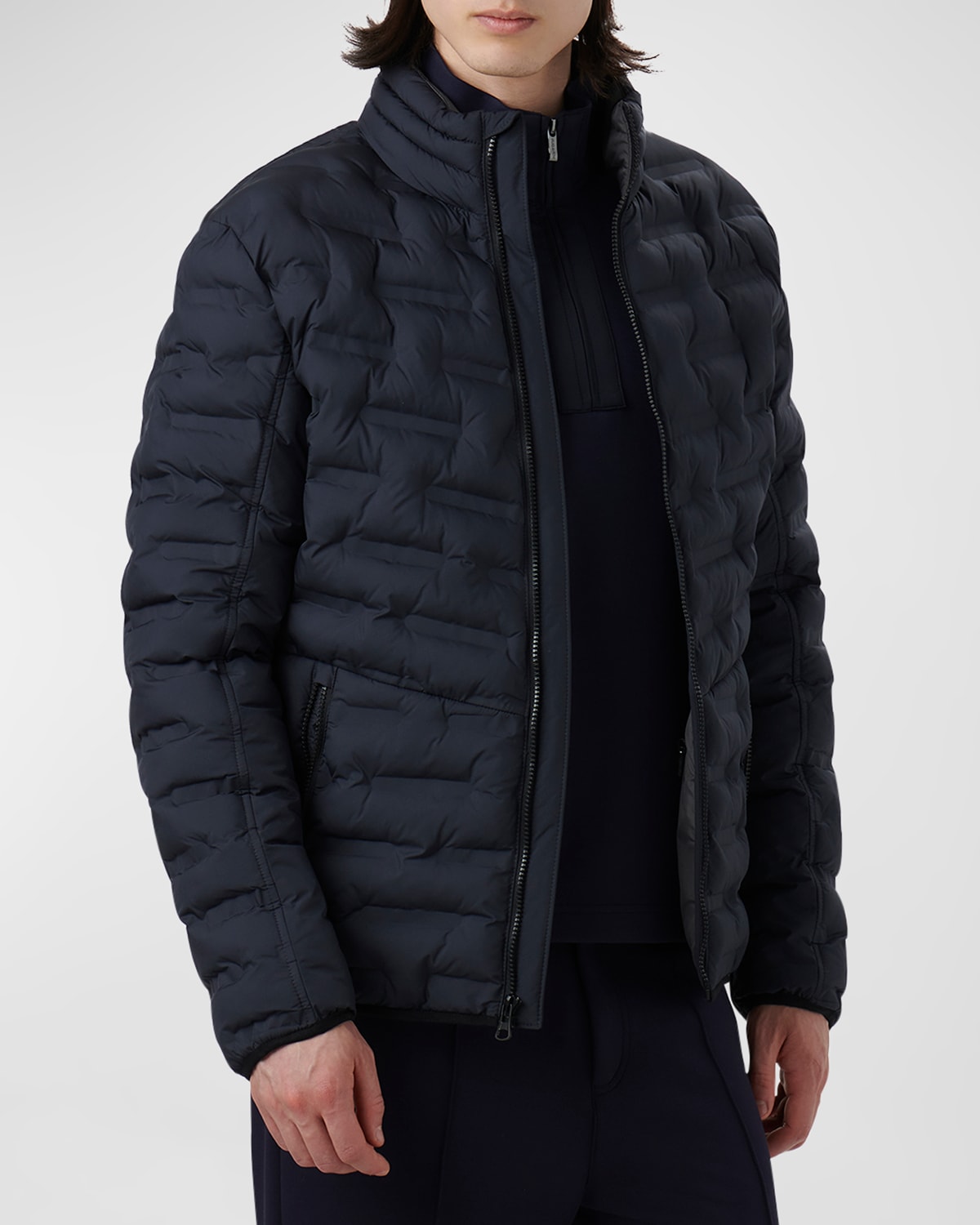 Shop Bugatchi Men's Nylon Quilted Bomber Jacket In Navy