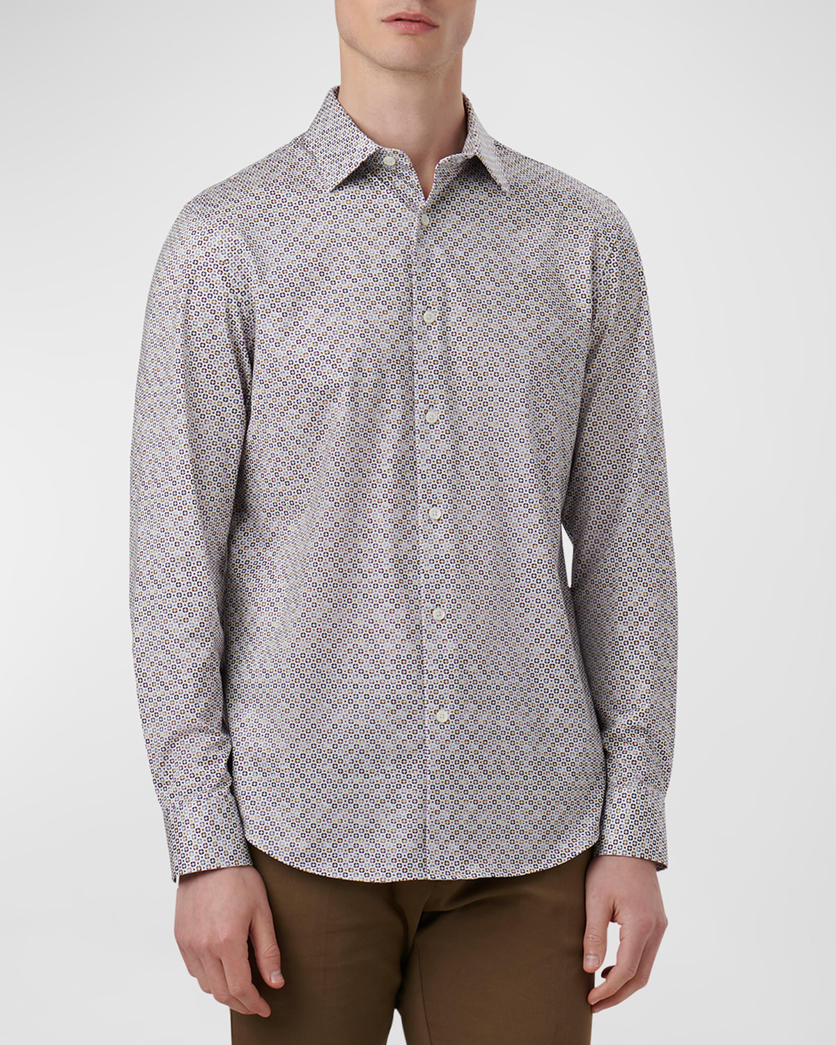 Shop Bugatchi Men's James Ooohcotton Micro-geometric Sport Shirt In Lavender