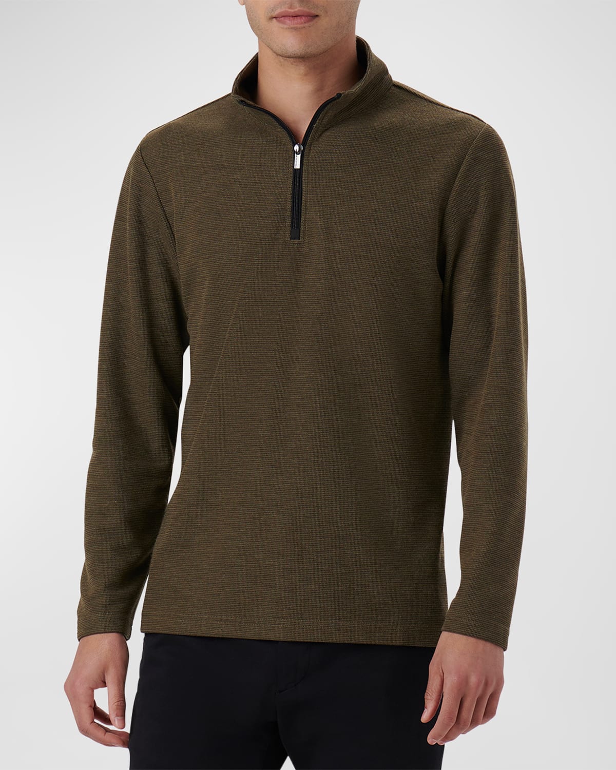 Shop Bugatchi Men's Quarter-zip Sweater With Back Pocket In Khaki