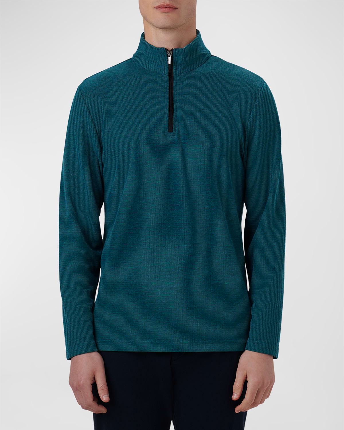 Shop Bugatchi Men's Quarter-zip Sweater With Back Pocket In Peacock