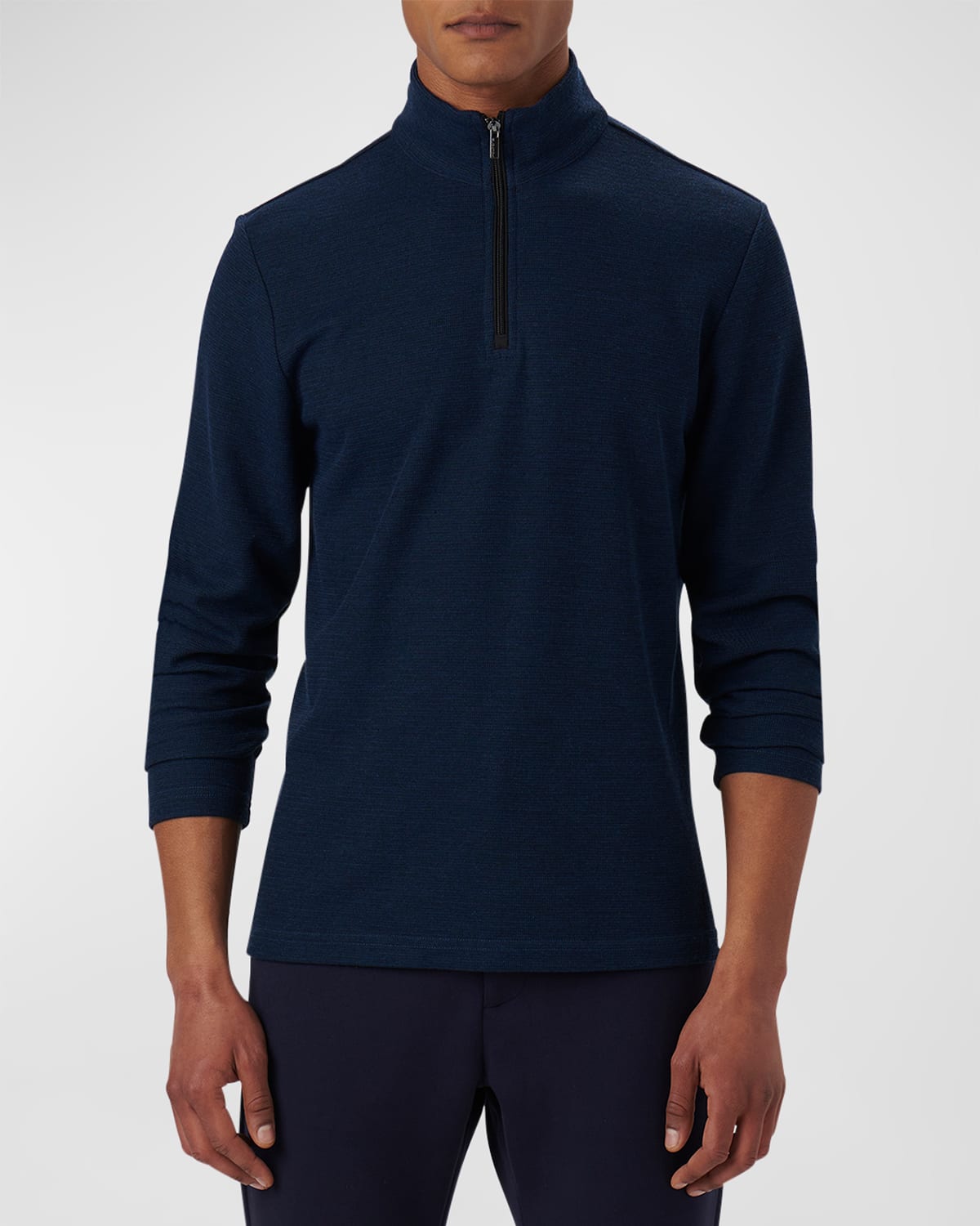 Shop Bugatchi Men's Quarter-zip Sweater With Back Pocket In Navy