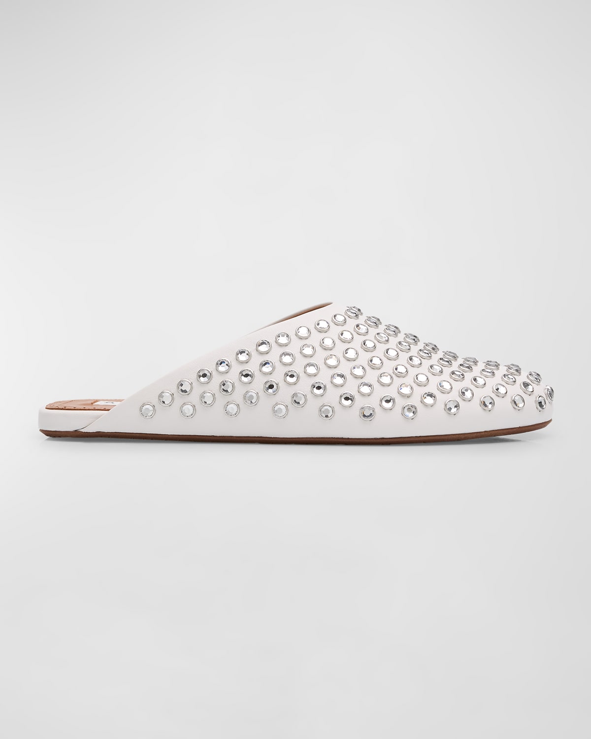 Alaïa Crystal Stud Leather Flat Mules In White
