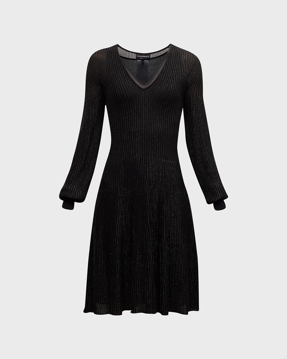 Emporio Armani Metallic Ribbed A-line Midi Dress In Black