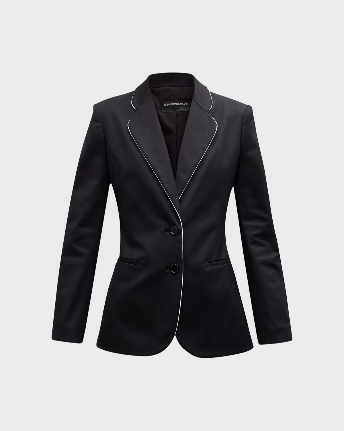 Emporio Armani Piped Single-breasted Cotton-blend Blazer In Dark Navy