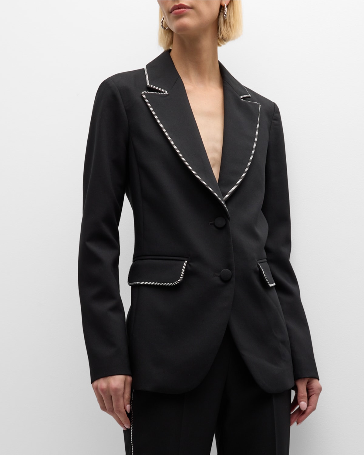 Shop Emporio Armani Single-breasted Embellished Cady Blazer In Black