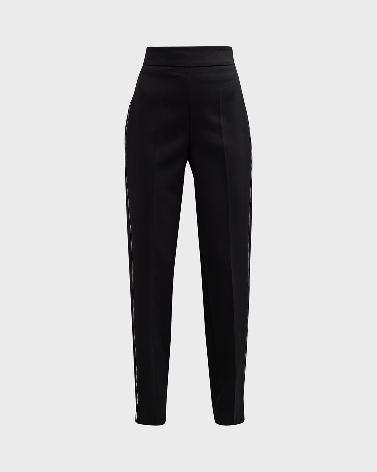 Emporio Armani Embellished High-rise Tapered Cady Trousers In Solid Black