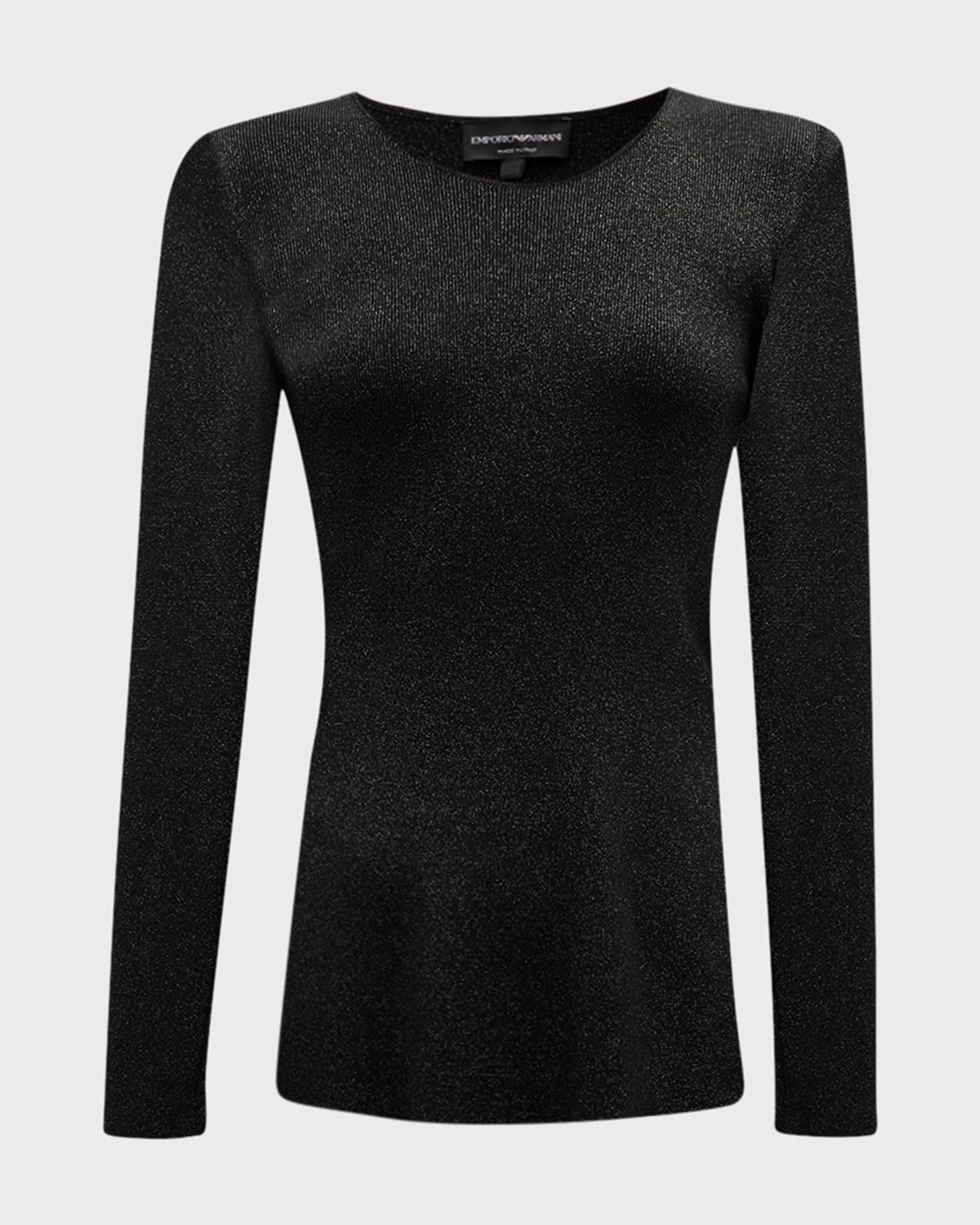 EMPORIO ARMANI SIDE-SLIT SCOOP-NECK SHIMMER KNIT BLOUSE 