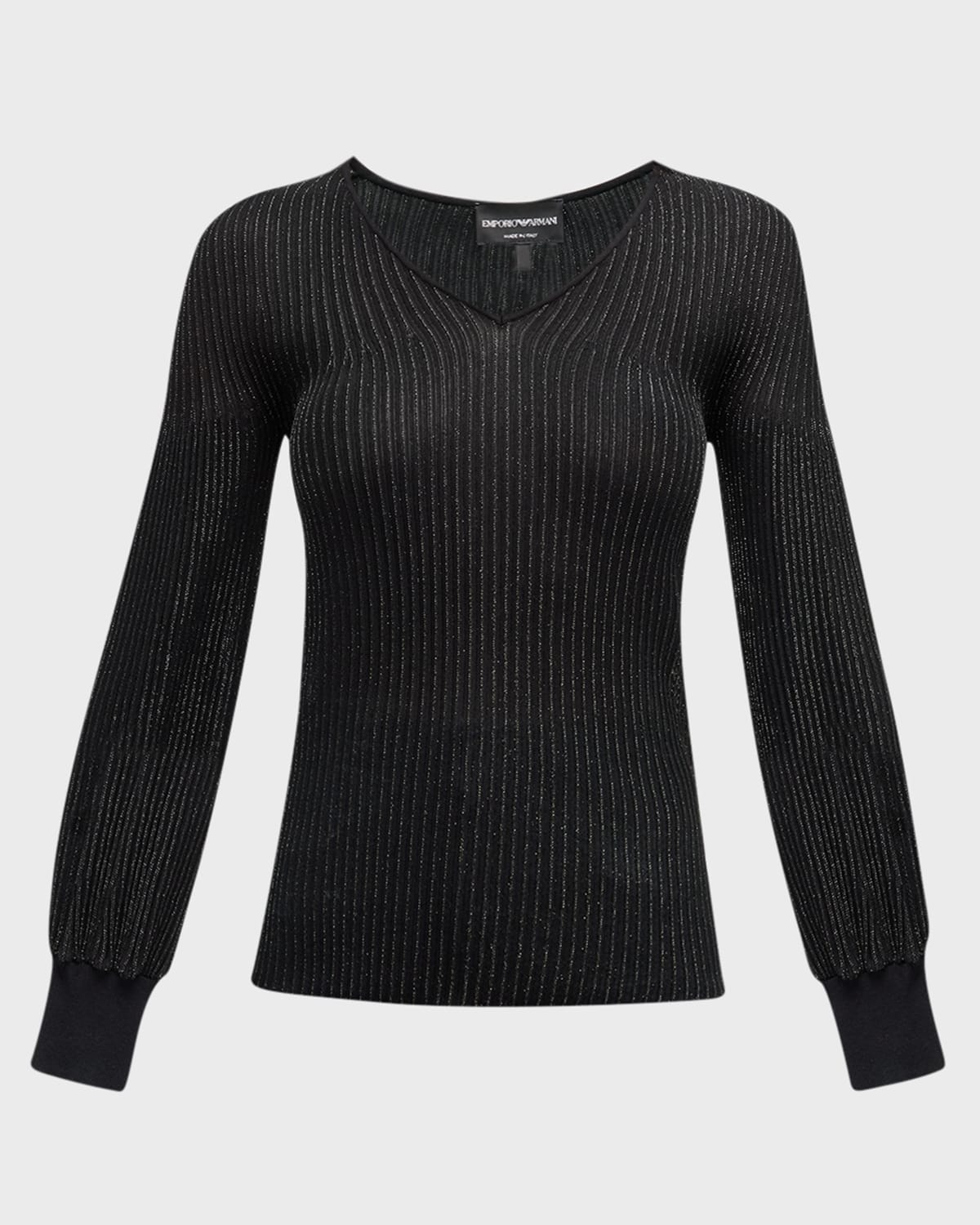 EMPORIO ARMANI RIBBED V-NECK SHIMMER BLOUSE 
