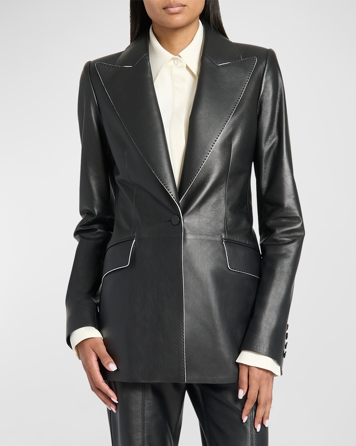 Shop Gabriela Hearst Leiva Leather Single-breasted Blazer Jacket In Black