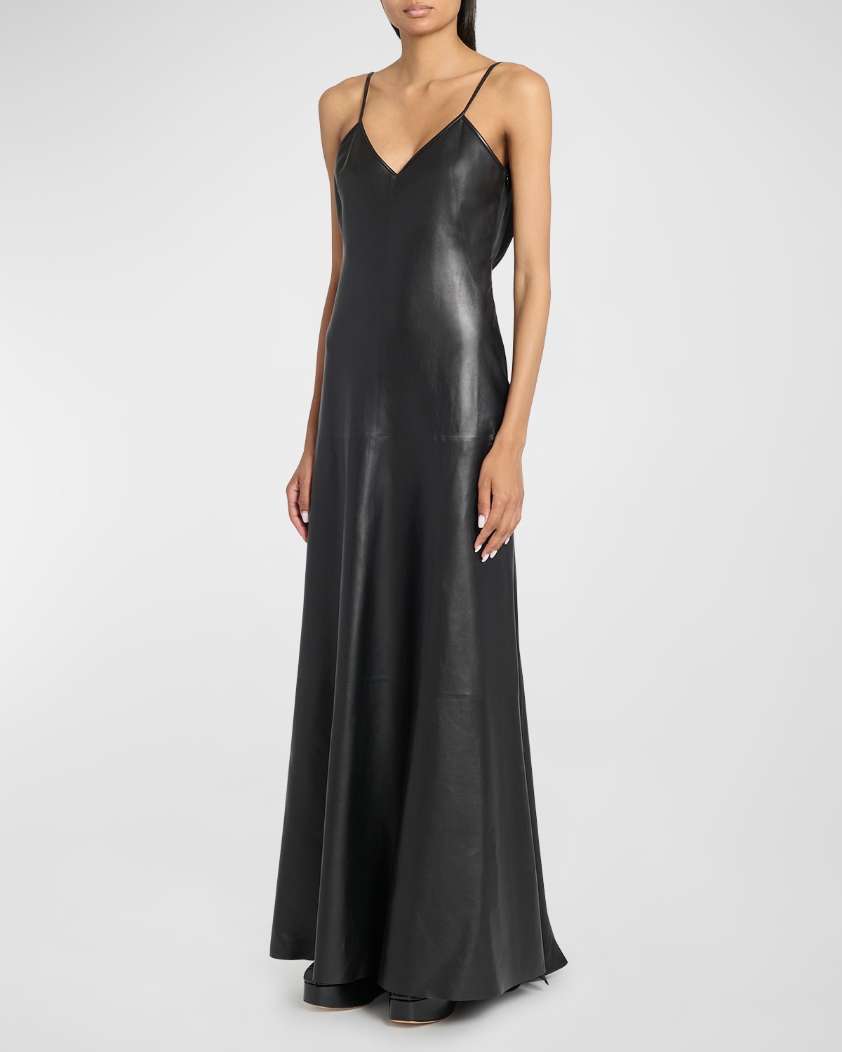 Gabriela Hearst Ainsley Leather-front Dress With Cowl Back In Black