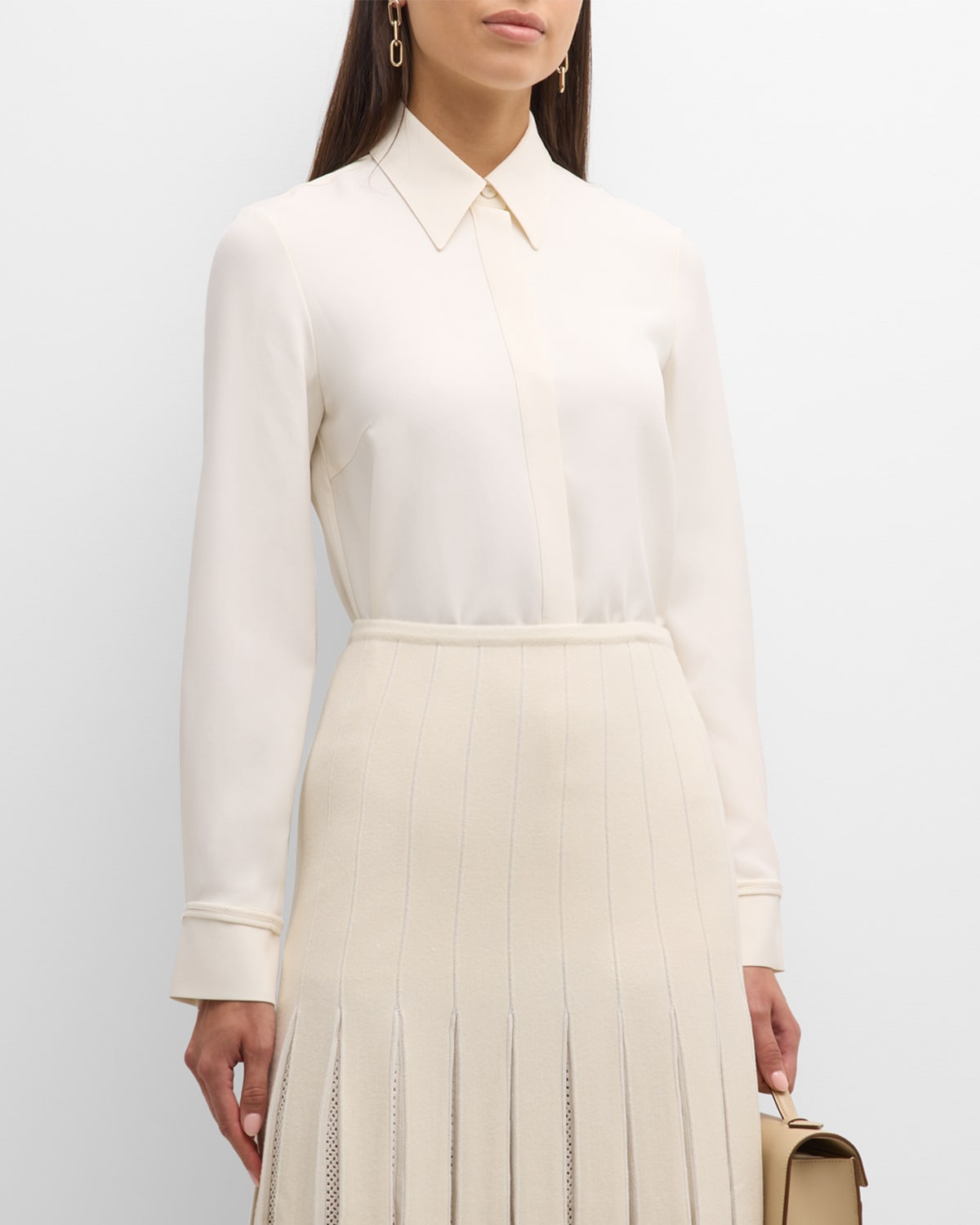 Shop Gabriela Hearst Cruz Silk-wool Collared Shirt In Ivory