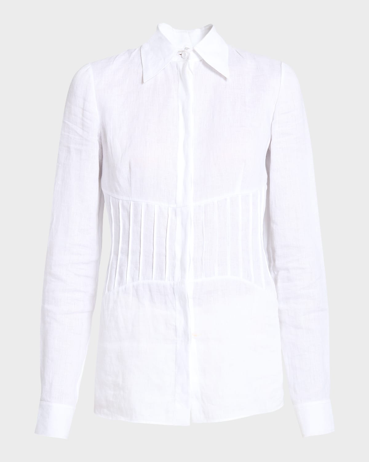 Shop Gabriela Hearst Duff Pleated Linen Top In White