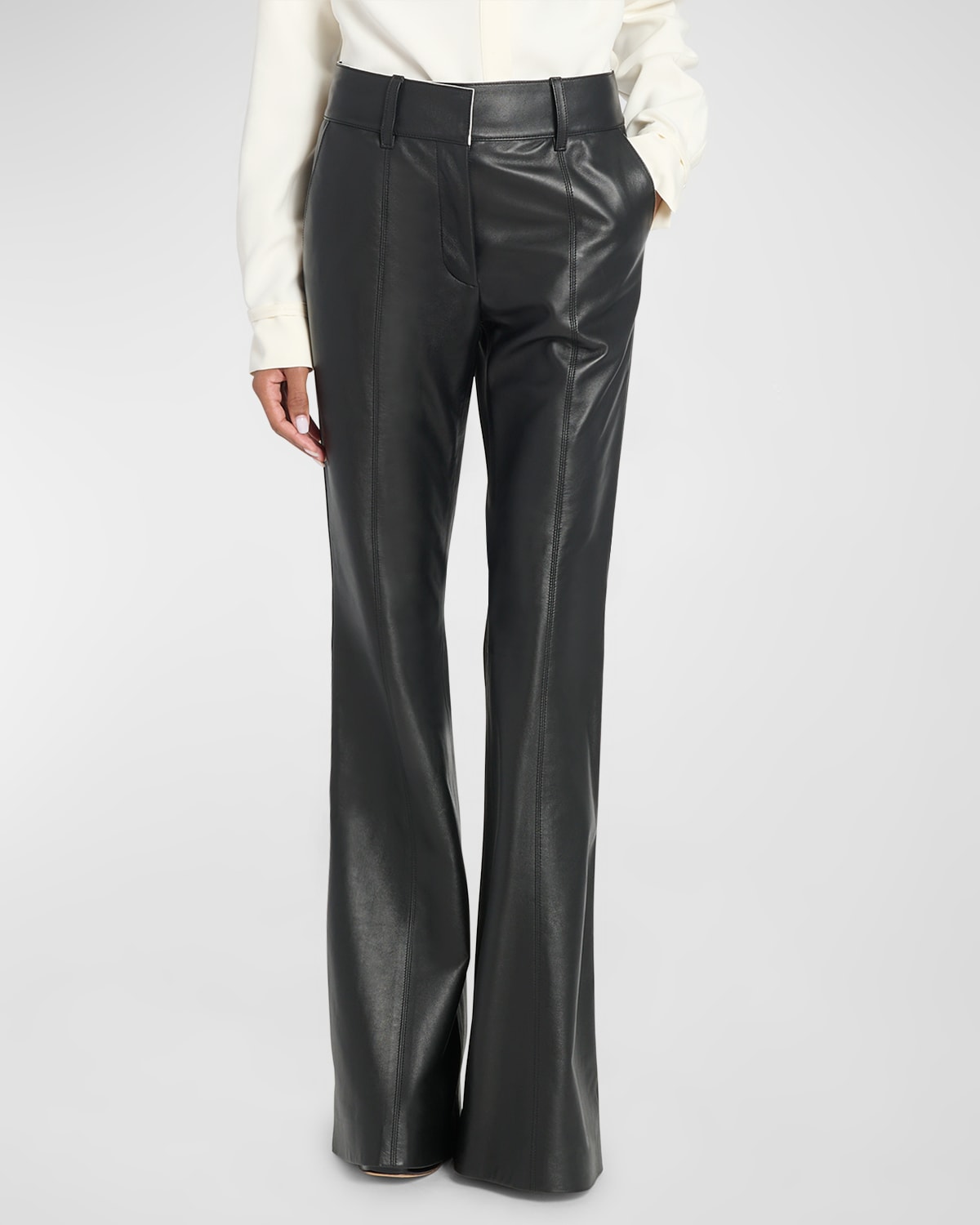 Shop Gabriela Hearst Rhein High-rise Paneled Leather Flared Pants In Black