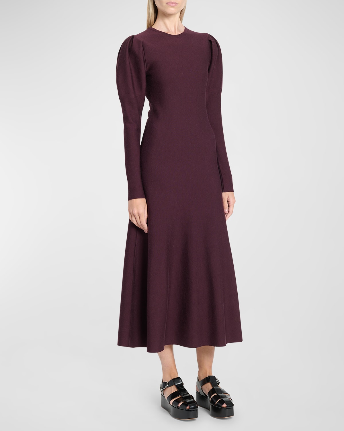 Shop Gabriela Hearst Hannah Puff-sleeve Wool-cashmere Maxi Dress In Deep Bordeaux