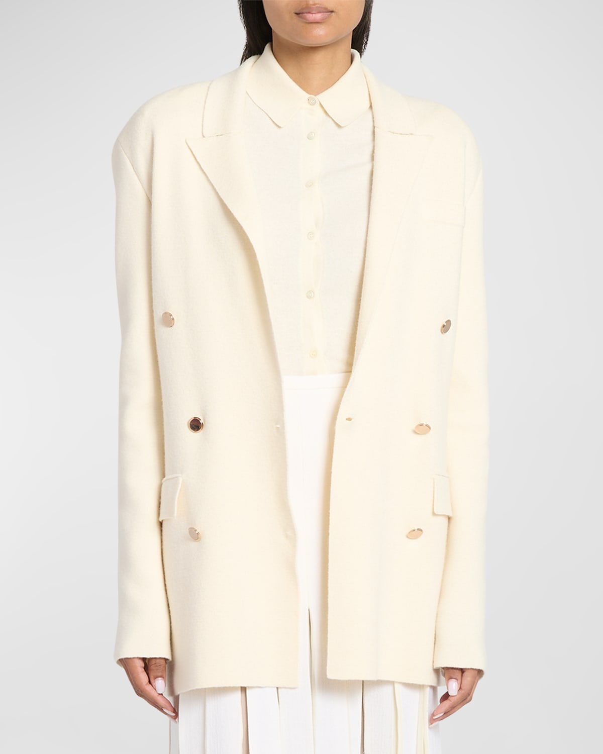 Shop Gabriela Hearst Bowen Knit Wool Blazer Jacket In Ivory