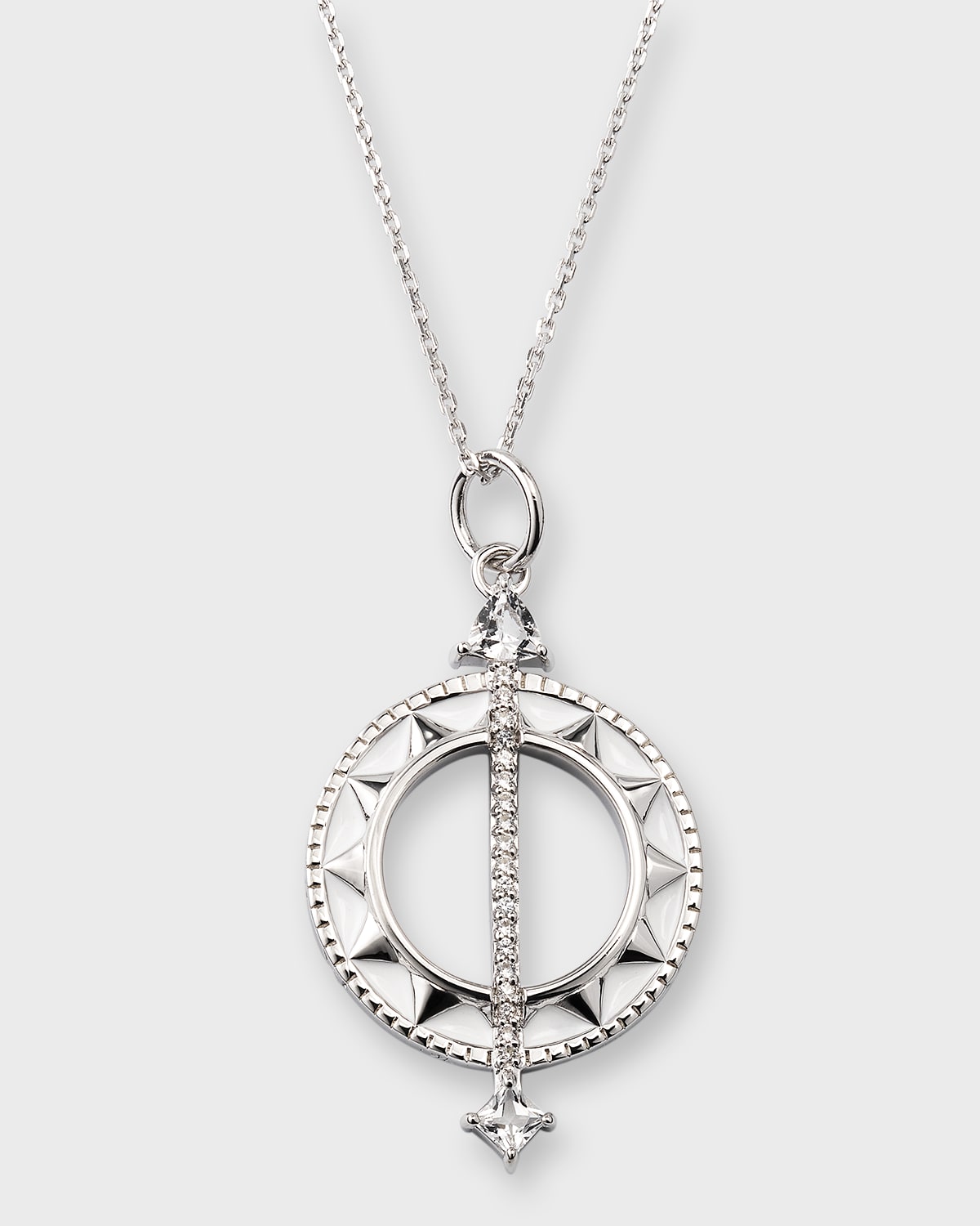 Monica Rich Kosann Sterling Silver Sundial Charm Necklace With White Enamel In Metallic