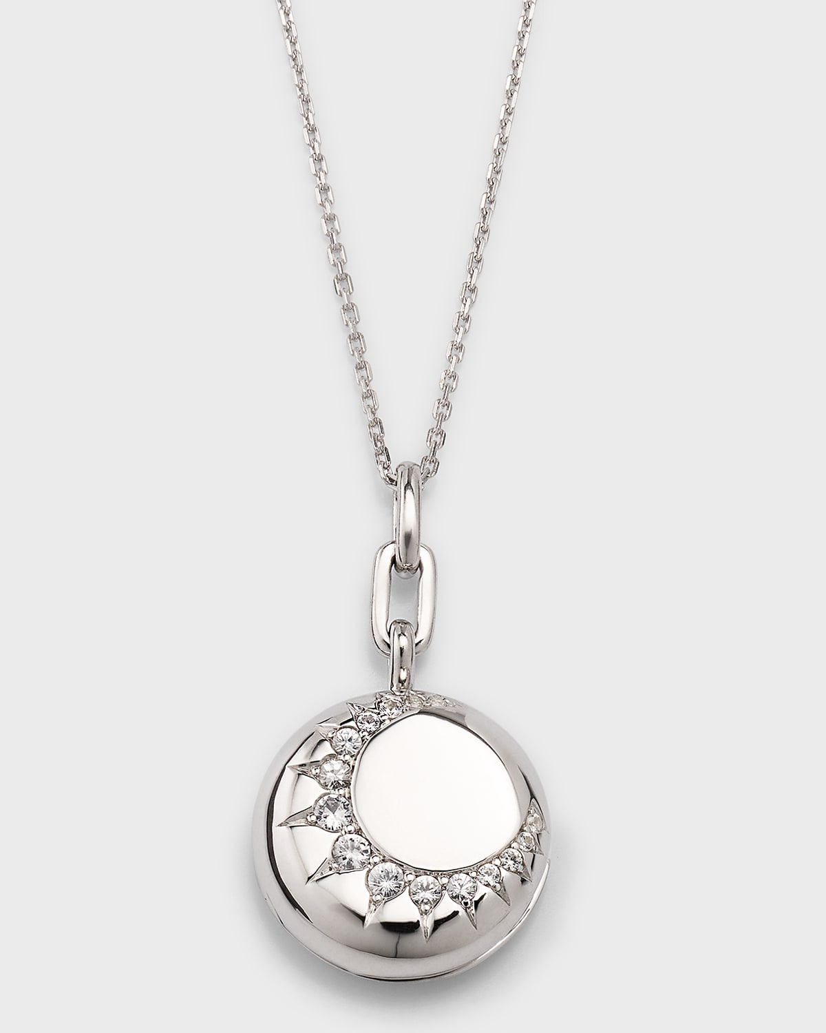 Sterling Silver Sun Locket Necklace with White Sapphires