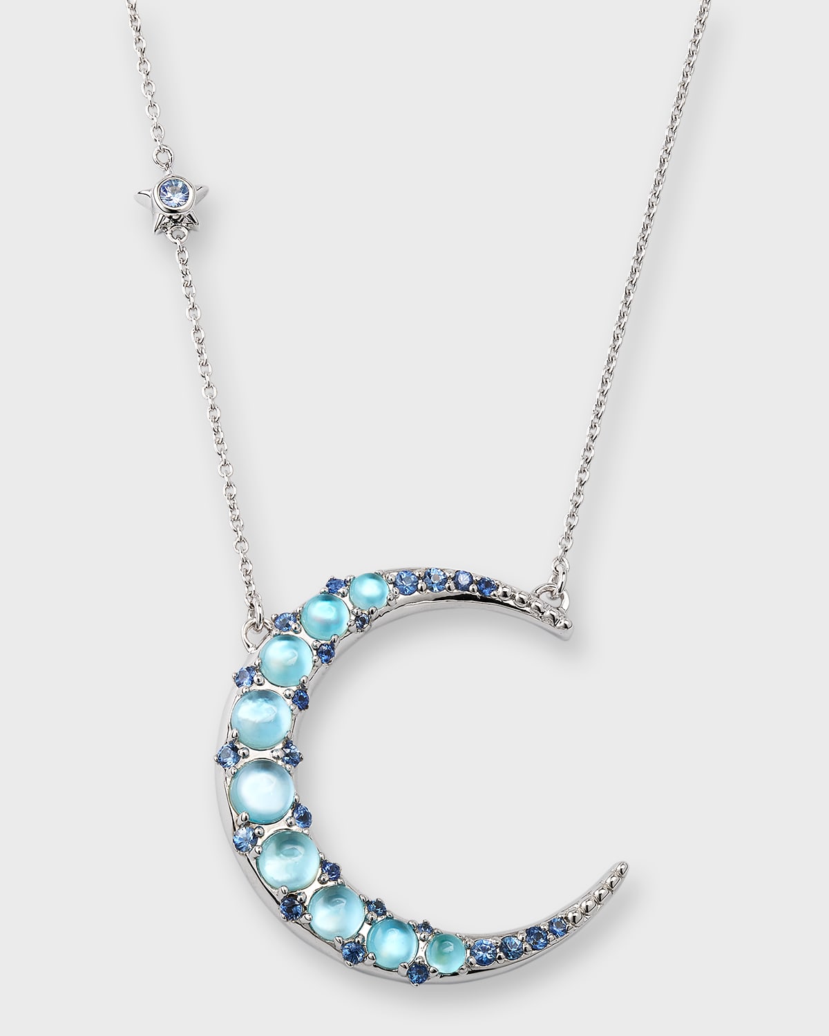 Sterling Silver Blue Topaz Crescent Moon Statement Necklace