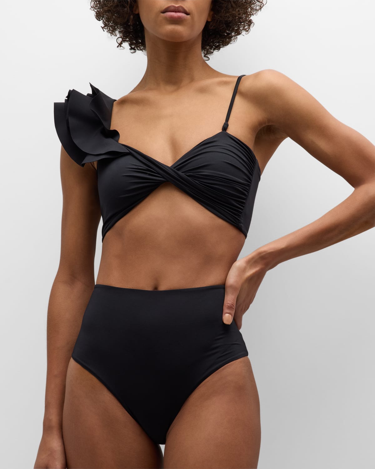 Maygel Coronel Costa Ruffle-shoulder Two-piece Bikini Set In Brown