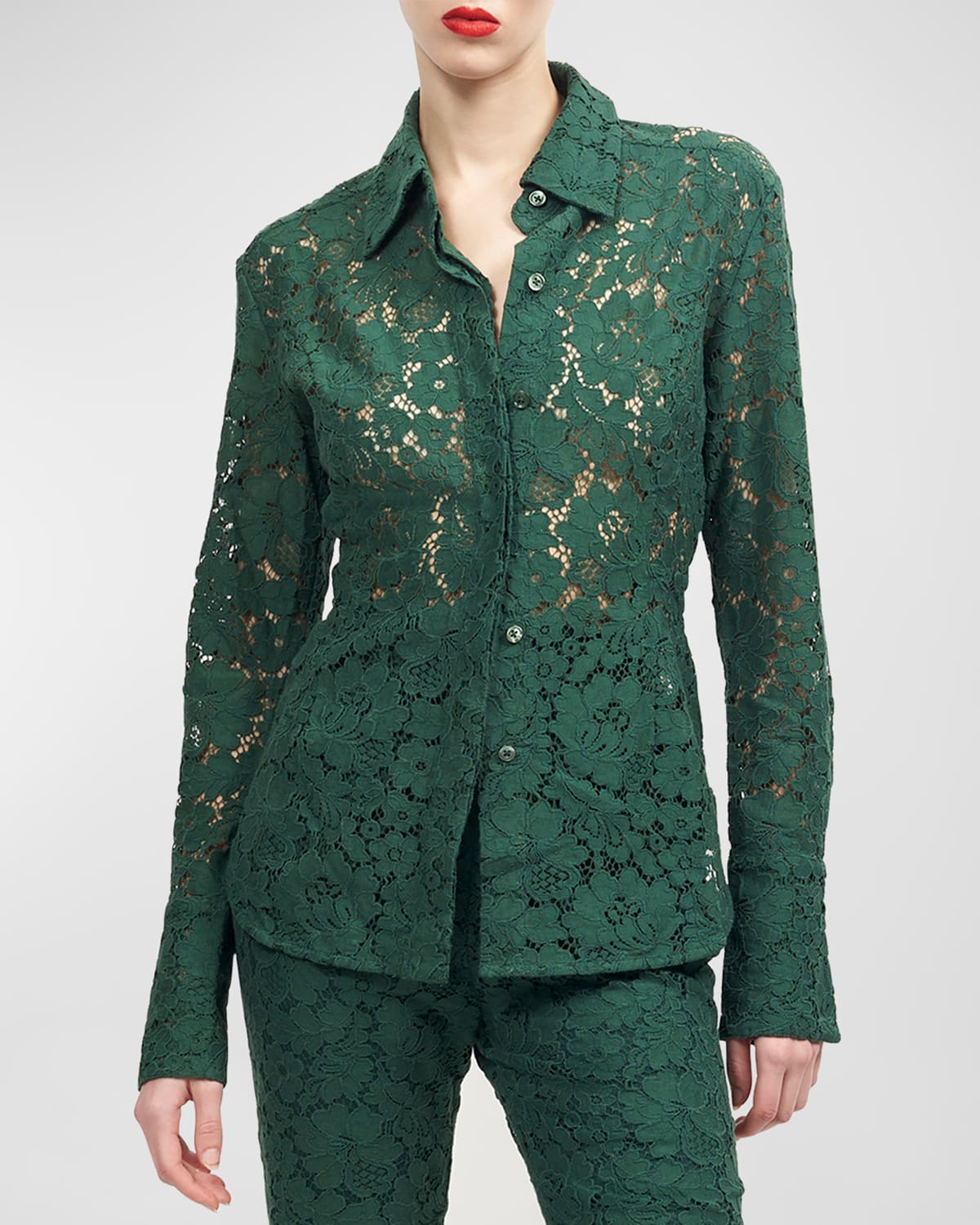 Shop Equipment Sasha Button-down Floral Lace Shirt In Bistro Green
